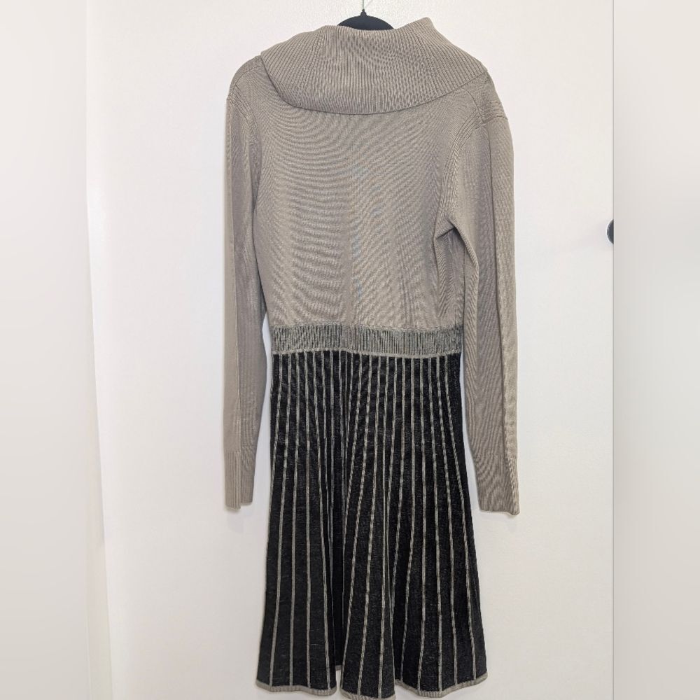 Calvin Klein Cowl Neck Sweater Dress Small Neutral Colorblock Chic Minimalist - Picture 3 of 8